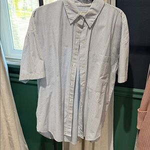 Abercrombie & Fitch White and Blue Striped Button-Down Shirt